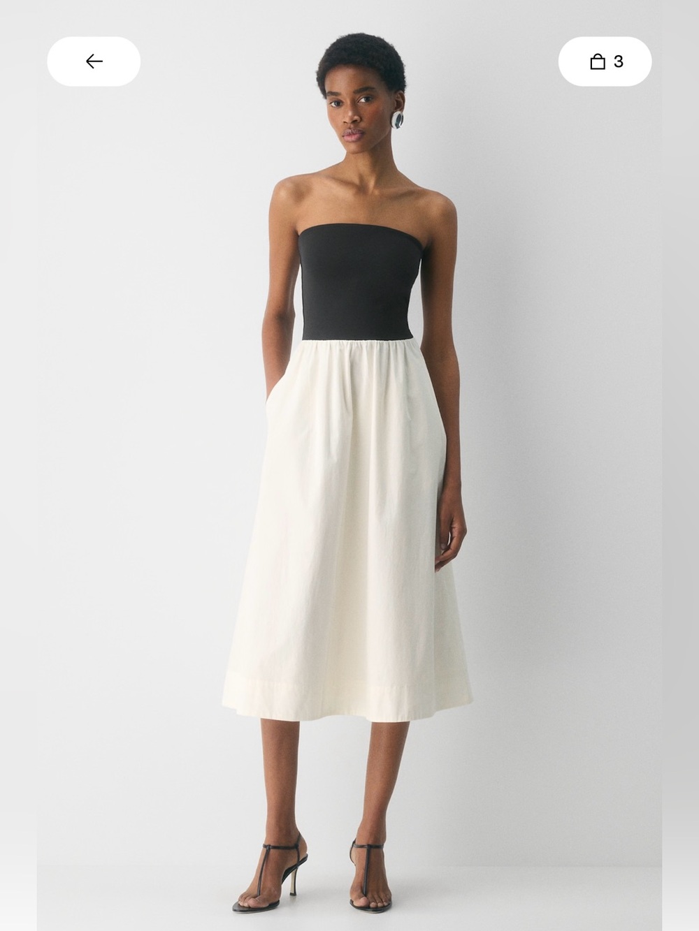 Babaton Black Strapless Bodice with Cream Midi Skirt Dress